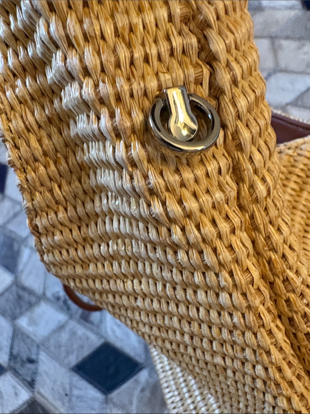 Woven Straw Hobo Bag with Brown Leather Trim - Picture 5 of 7